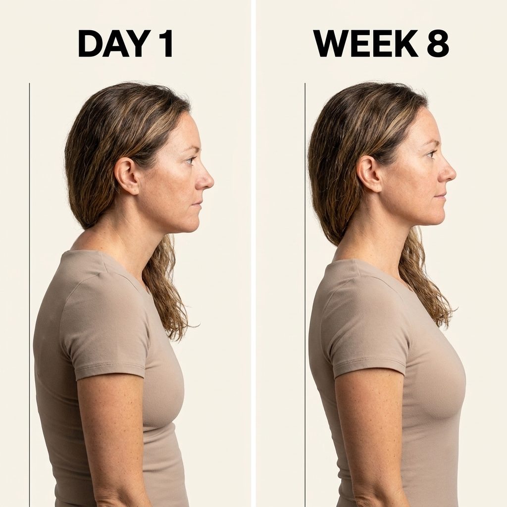 Posture comparison, Day 1 versus Week 8 (illustrative)